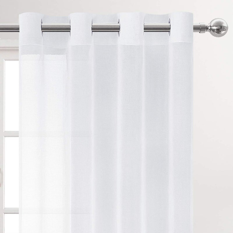 DWCN White Sheer Curtains, Linen Look Semi Transparent Voile Grommet Top Solid Lightweight & Airy Gauzy Short Curtains & Drapes for Living Dining Room Drapes W52 x L45 Inch Long, Set of 2 Panels - Image 5